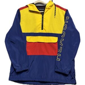 Reason Mens Medium Color block Hooded Windbreaker Pullover Anorak Jacket NWT